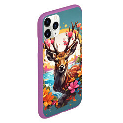 Чехол iPhone 11 Pro матовый Олень и цветы, цвет: 3D-фиолетовый — фото 2