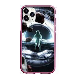 Чехол iPhone 11 Pro матовый Black hole astronaut, цвет: 3D-малиновый