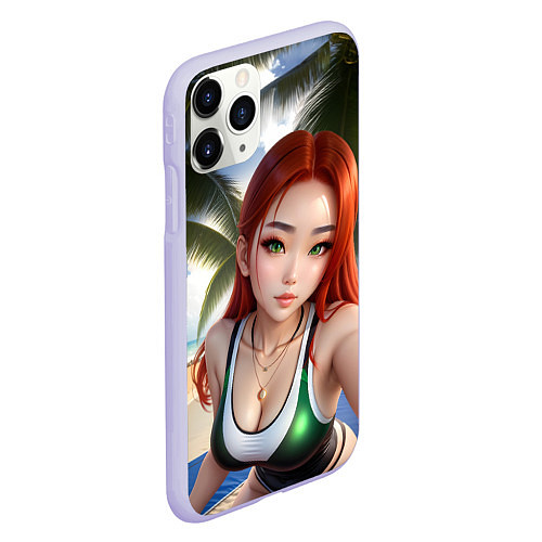 Чехол iPhone 11 Pro матовый Девушка с рыжими волосами на пляже / 3D-Светло-сиреневый – фото 2