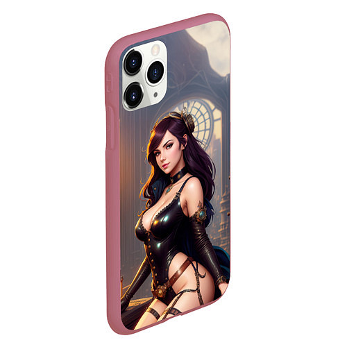 Чехол iPhone 11 Pro матовый Красивая девушка в стиле стимпанк / 3D-Малиновый – фото 2