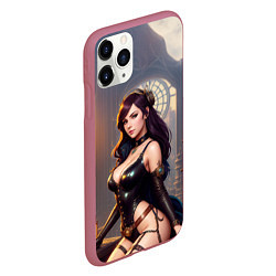 Чехол iPhone 11 Pro матовый Красивая девушка в стиле стимпанк, цвет: 3D-малиновый — фото 2