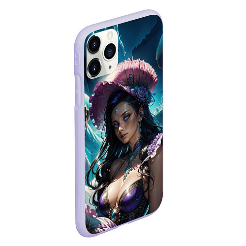 Чехол iPhone 11 Pro матовый Девушка фэнтази с фиолетовыми волосами / 3D-Светло-сиреневый – фото 2