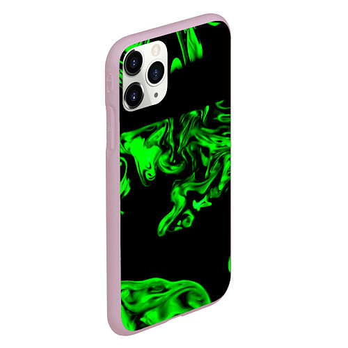 Чехол iPhone 11 Pro матовый Зеленый светящийся дым / 3D-Розовый – фото 2