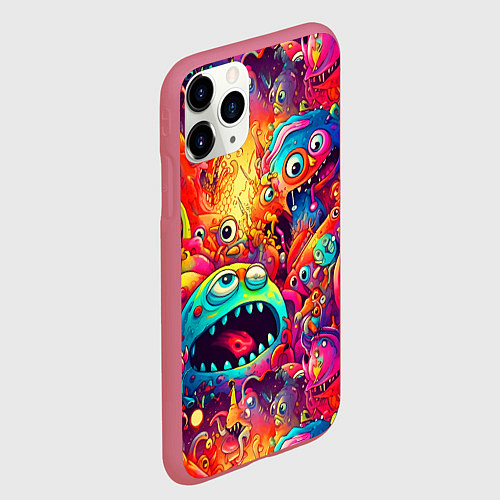 Чехол iPhone 11 Pro матовый Кислотные чудики / 3D-Малиновый – фото 2