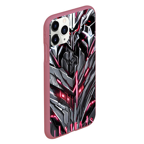 Чехол iPhone 11 Pro матовый Красная кибер броня / 3D-Малиновый – фото 2