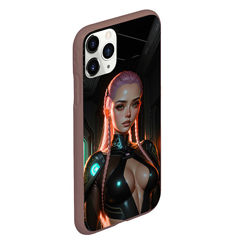 Чехол iPhone 11 Pro матовый Красивая девушка киберпанк / 3D-Коричневый – фото 2
