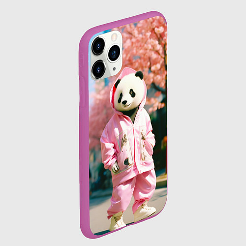 Чехол iPhone 11 Pro матовый Милая панда в пуховике / 3D-Фиолетовый – фото 2