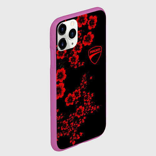 Чехол iPhone 11 Pro матовый Ducati - red flowers / 3D-Фиолетовый – фото 2