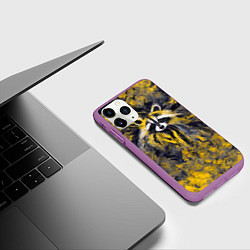 Чехол iPhone 11 Pro матовый Абстрактный желтый енот в стиле арт, цвет: 3D-фиолетовый — фото 2