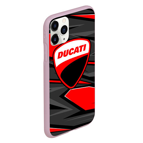 Чехол iPhone 11 Pro матовый Ducati - red stripes / 3D-Розовый – фото 2