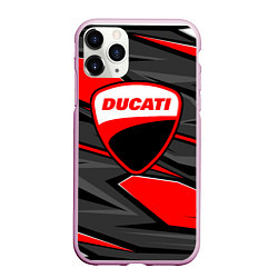 Чехол iPhone 11 Pro матовый Ducati - red stripes, цвет: 3D-розовый