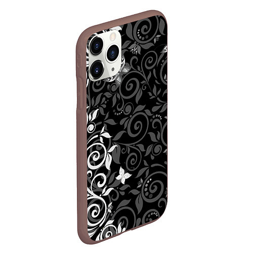 Чехол iPhone 11 Pro матовый Орнамент с бабочками / 3D-Коричневый – фото 2