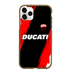 Чехол iPhone 11 Pro матовый Ducati moto - красные полосы, цвет: 3D-коричневый