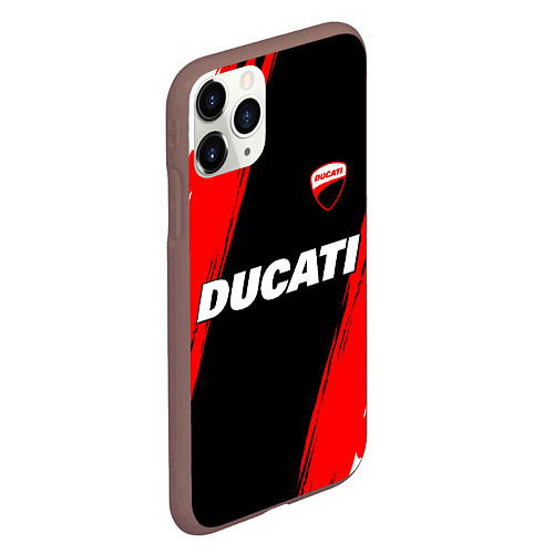 Чехол iPhone 11 Pro матовый Ducati moto - красные полосы / 3D-Коричневый – фото 2