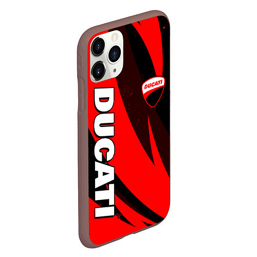 Чехол iPhone 11 Pro матовый Ducati - красные волны / 3D-Коричневый – фото 2