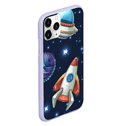 Чехол iPhone 11 Pro матовый Космические корабли и планеты, цвет: 3D-светло-сиреневый — фото 2