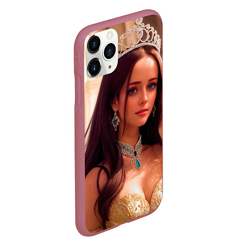 Чехол iPhone 11 Pro матовый Девушка принцесса в алмазных украшениях / 3D-Малиновый – фото 2