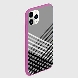 Чехол iPhone 11 Pro матовый Косые черно-белые полосы на сером, цвет: 3D-фиолетовый — фото 2
