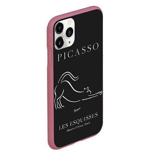 Чехол iPhone 11 Pro матовый Кот на черном - Пабло Пикассо / 3D-Малиновый – фото 2