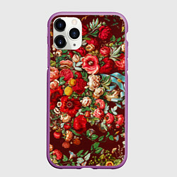 Чехол iPhone 11 Pro матовый Платок цветочный узор, цвет: 3D-фиолетовый