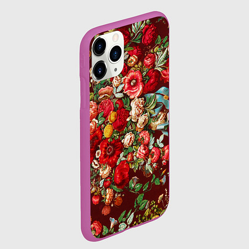 Чехол iPhone 11 Pro матовый Платок цветочный узор / 3D-Фиолетовый – фото 2