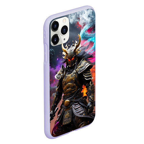 Чехол iPhone 11 Pro матовый Самурай и космос / 3D-Светло-сиреневый – фото 2