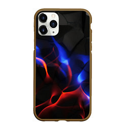 Чехол iPhone 11 Pro матовый Красное и синие свечение от черных плит, цвет: 3D-коричневый