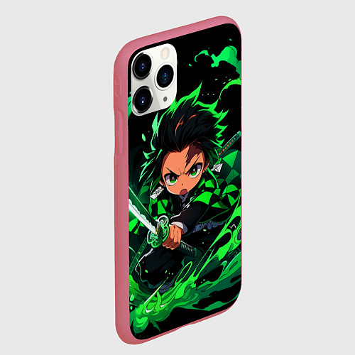 Чехол iPhone 11 Pro матовый Танджиро Комадо - чибби арт / 3D-Малиновый – фото 2