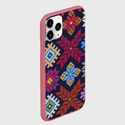 Чехол iPhone 11 Pro матовый Орнамент удмуртский / 3D-Малиновый – фото 2