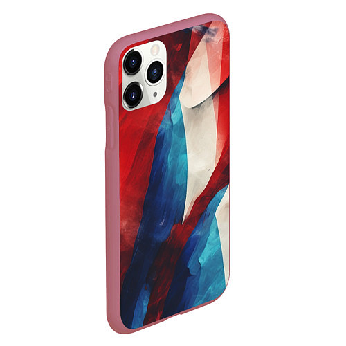 Чехол iPhone 11 Pro матовый Абстракция в цветах флага РФ / 3D-Малиновый – фото 2