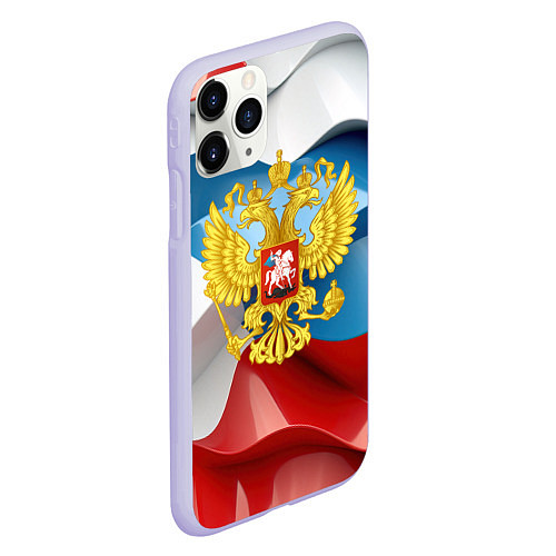 Чехол iPhone 11 Pro матовый Герб России триколор / 3D-Светло-сиреневый – фото 2