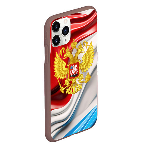 Чехол iPhone 11 Pro матовый Герб России на фоне флага / 3D-Коричневый – фото 2