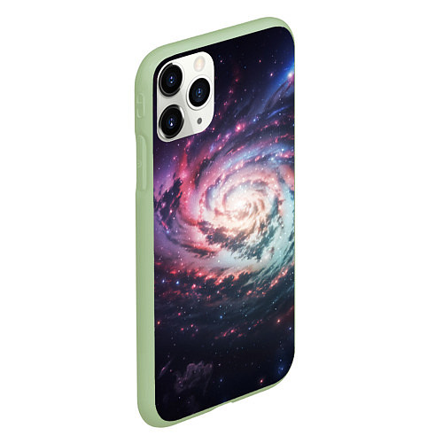 Чехол iPhone 11 Pro матовый Спиральная галактика в космосе / 3D-Салатовый – фото 2