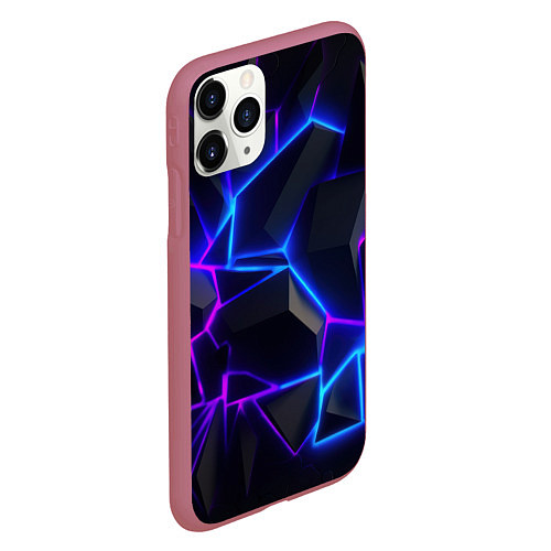 Чехол iPhone 11 Pro матовый Неоновые фиолетовые и синие плиты / 3D-Малиновый – фото 2