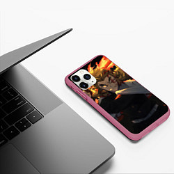 Чехол iPhone 11 Pro матовый Клинок рассекающий демонов Кёдзюро Рэнгоку, цвет: 3D-малиновый — фото 2