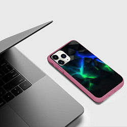 Чехол iPhone 11 Pro матовый Разлом синих и зеленых плит, цвет: 3D-малиновый — фото 2