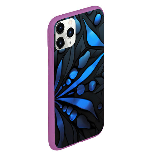 Чехол iPhone 11 Pro матовый Black blue elements / 3D-Фиолетовый – фото 2