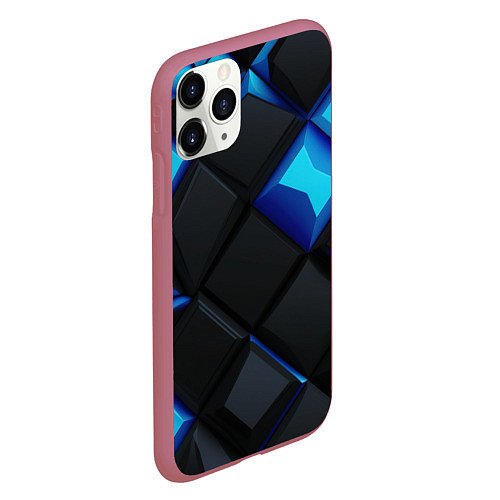 Чехол iPhone 11 Pro матовый Черные и синие плитки / 3D-Малиновый – фото 2