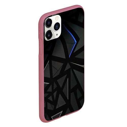 Чехол iPhone 11 Pro матовый Черные объемные плиты / 3D-Малиновый – фото 2
