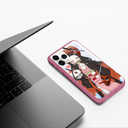 Чехол iPhone 11 Pro матовый Клинок рассекающий демонов Нэдзуко Камадо, цвет: 3D-малиновый — фото 2
