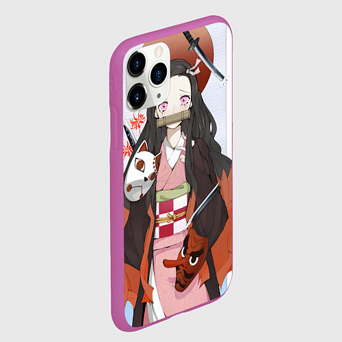 Чехол iPhone 11 Pro матовый Клинок рассекающий демонов Нэдзуко Камадо / 3D-Фиолетовый – фото 2