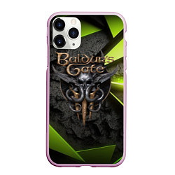 Чехол iPhone 11 Pro матовый Baldurs Gate 3 logo green abstract