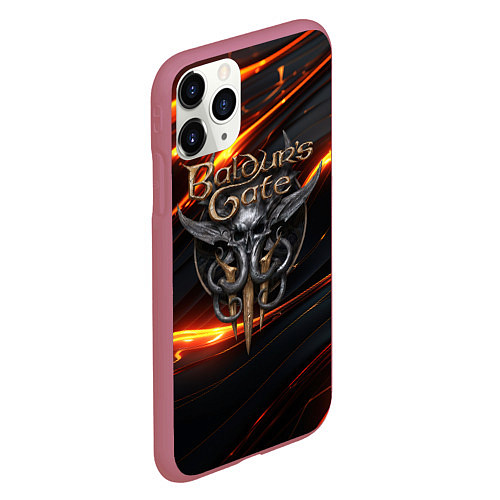 Чехол iPhone 11 Pro матовый Baldurs Gate 3 logo gold / 3D-Малиновый – фото 2