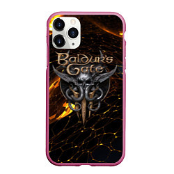 Чехол iPhone 11 Pro матовый Baldurs Gate 3 logo gold and black, цвет: 3D-малиновый