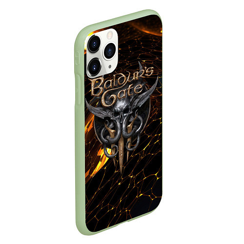 Чехол iPhone 11 Pro матовый Baldurs Gate 3 logo gold and black / 3D-Салатовый – фото 2