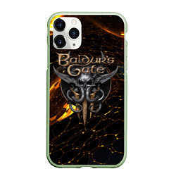 Чехол iPhone 11 Pro матовый Baldurs Gate 3 logo gold and black, цвет: 3D-салатовый
