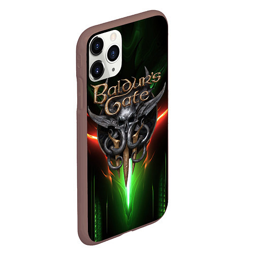 Чехол iPhone 11 Pro матовый Baldurs Gate 3 logo green red light / 3D-Коричневый – фото 2