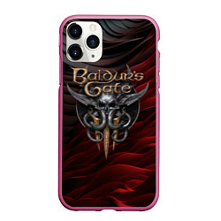 Чехол iPhone 11 Pro матовый Baldurs Gate 3 logo dark red black, цвет: 3D-малиновый