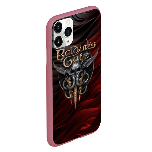 Чехол iPhone 11 Pro матовый Baldurs Gate 3 logo dark red black / 3D-Малиновый – фото 2