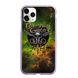 Чехол iPhone 11 Pro матовый Baldurs Gate 3 logo dark green fire